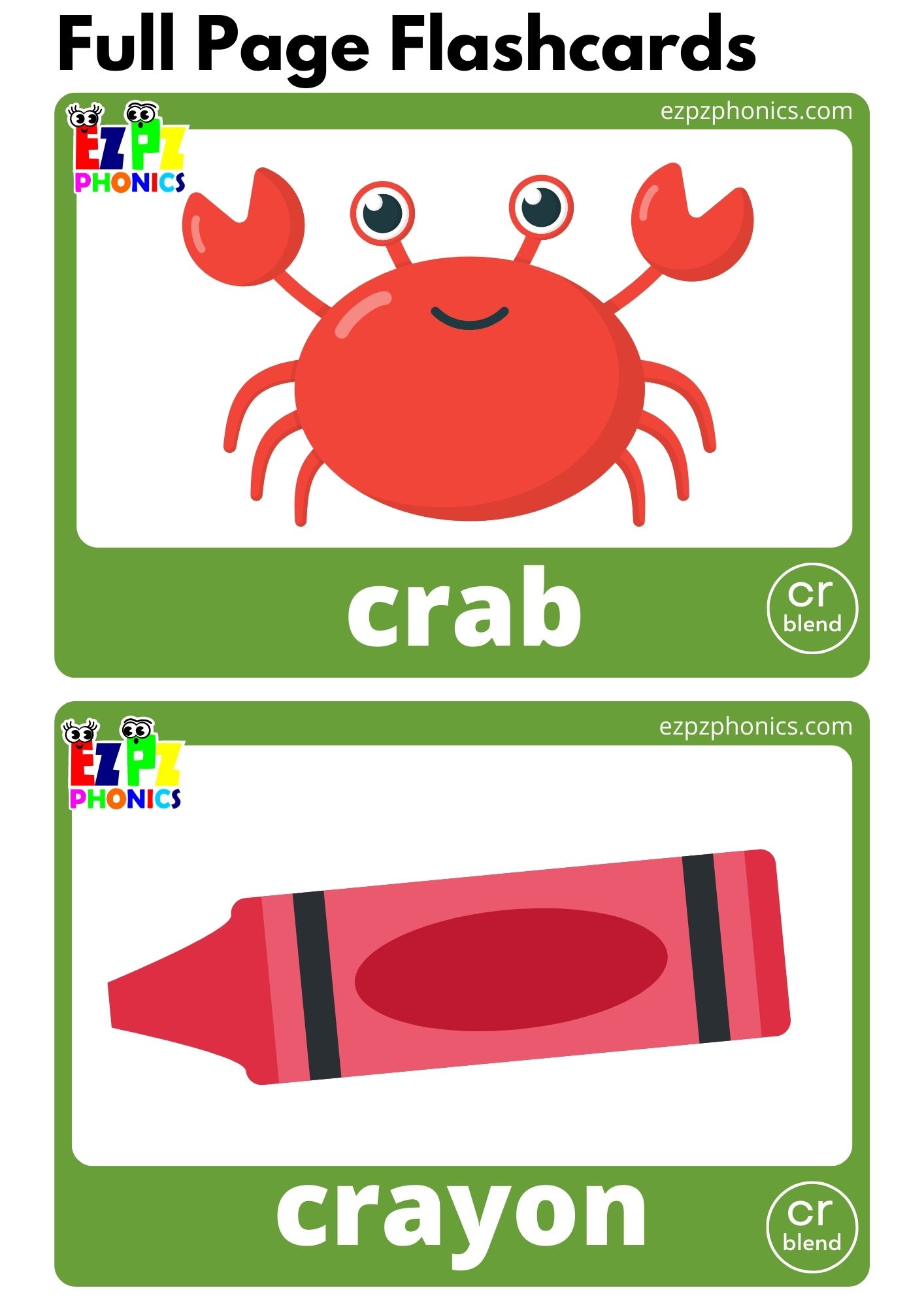 CR Blends Phonics Flashcards with Images and Words Download Free Printable PDF or View Online for Teaching Phonics to Kindergarten and ESL Students